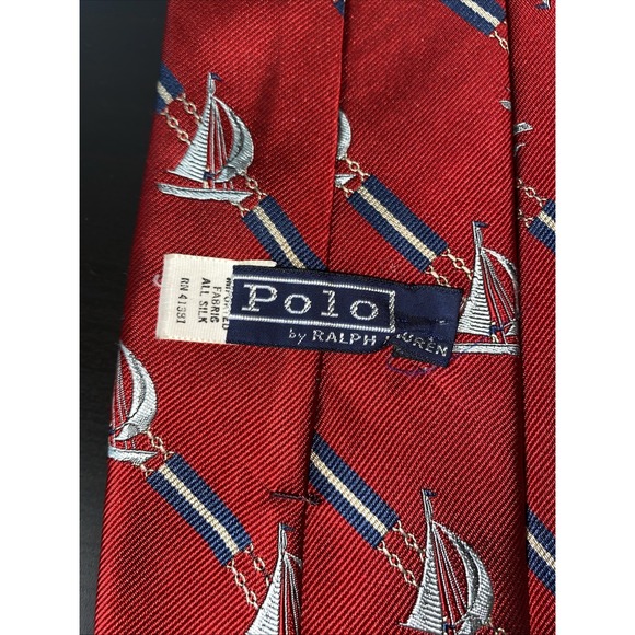 Vintage Polo Ralph Lauren Sail Boat Stripes 100% Silk Necktie‎ Handmade USA - Picture 4 of 4